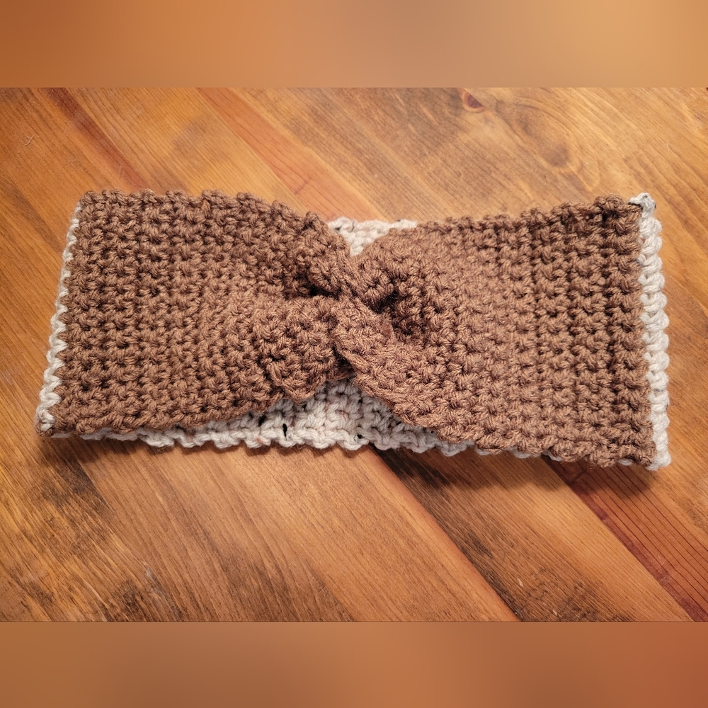 Brown and Cream Crochet Headband Stocking Stuffer Color Block